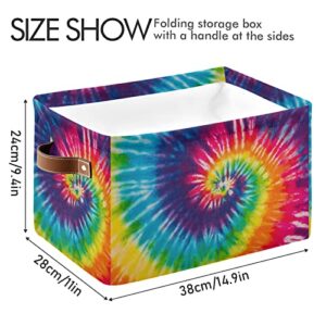 HUXINO Storage Basket Cube, Abstract Swirl Tie Dye Rainbow Large Storage Bin Box Collapsible Clothes Toys Organizer Laundry Basket for Shelves Closet Kids Nursery Bedroom, 1 Pack