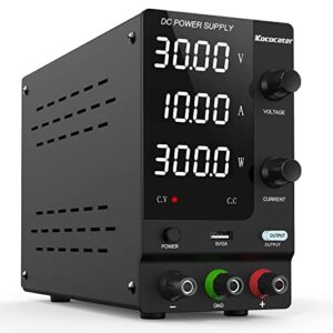ikococater dc power supply variable 30v 10a with output switch, adjustable regulated switching bench power supply with 4-digits led power display, 5v/2a usb interface, accurate encoder adjustment knob