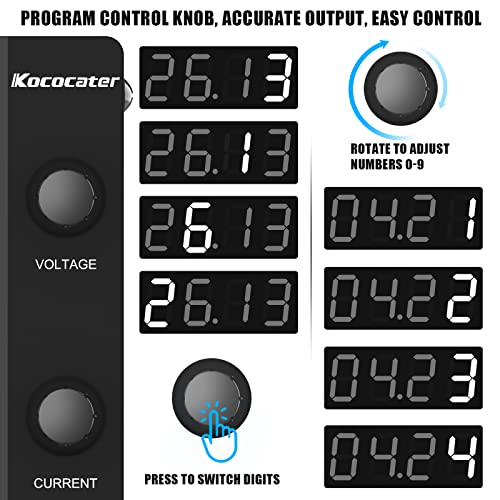 IKococater DC Power Supply Variable 30V 10A with Output Switch, Adjustable Regulated Switching Bench Power Supply with 4-Digits LED Power Display, 5V/2A USB Interface, Accurate Encoder Adjustment Knob