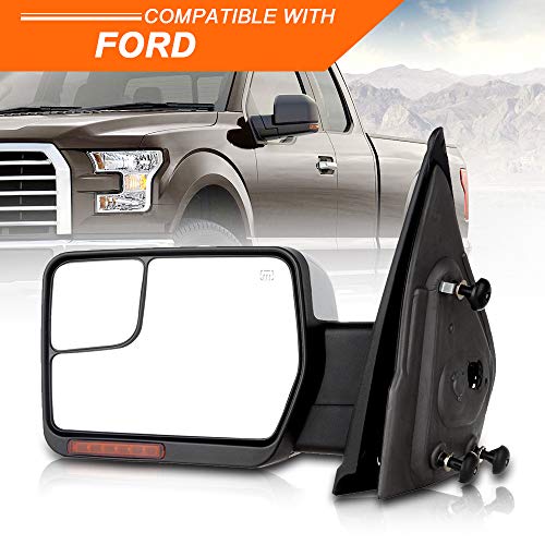 ROADFAR Towing Mirror Compatible With 2004-2014 for Ford for F150 Tow Mirror With Left Side Power Control Heated Turn Signal Puddle Light Chrome Housing