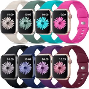daqin 8 pack sport bands compatible with apple watch band 45mm 44mm 49mm 42mm 41mm 40mm 38mm for women men, soft silicone waterproof strap for apple watch se ultra iwatch bands series 8 7 6 5 4 3 2 1