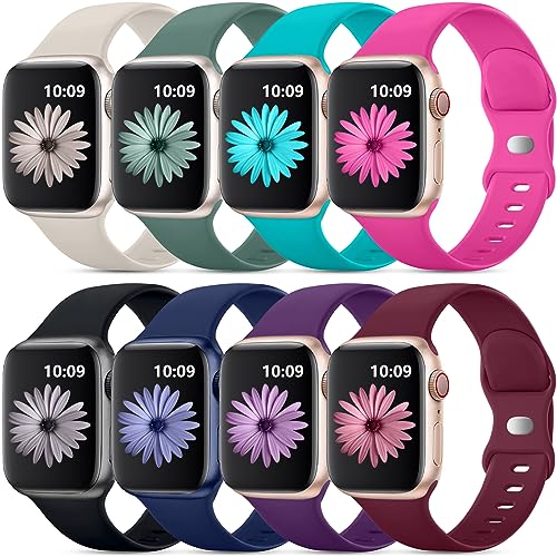 DaQin 8 Pack Sport Bands Compatible with Apple Watch Band 45mm 44mm 49mm 42mm 41mm 40mm 38mm for Women Men, Soft Silicone Waterproof Strap for Apple Watch SE Ultra iWatch Bands Series 8 7 6 5 4 3 2 1