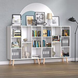 Cozy Castle White Small Bookshelf, Wood 8 Cube Storage Organizer Book Shelves with Anti-Tilt Device, Freestanding Modern Bookcase for Bedroom, Office, Living Room