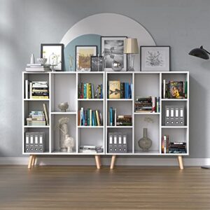 Cozy Castle White Small Bookshelf, Wood 8 Cube Storage Organizer Book Shelves with Anti-Tilt Device, Freestanding Modern Bookcase for Bedroom, Office, Living Room