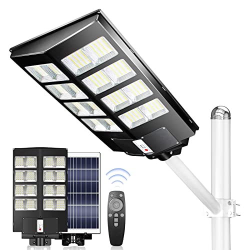 Hoddinol Solar Street Lights Outdoor, 800W Solar Street Light, 30000LM Dusk to Dawn Commercial LED Flood Lights with Motion Sensor and Remote Control, for Yard, Garden, Patio