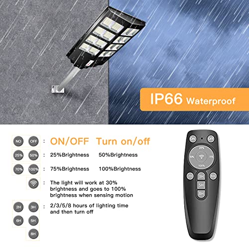 Hoddinol Solar Street Lights Outdoor, 800W Solar Street Light, 30000LM Dusk to Dawn Commercial LED Flood Lights with Motion Sensor and Remote Control, for Yard, Garden, Patio