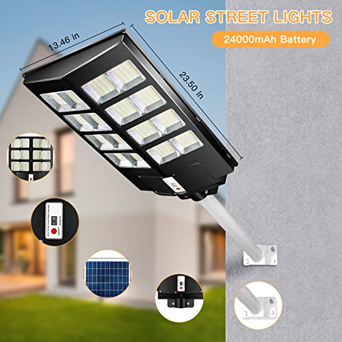 Hoddinol Solar Street Lights Outdoor, 800W Solar Street Light, 30000LM Dusk to Dawn Commercial LED Flood Lights with Motion Sensor and Remote Control, for Yard, Garden, Patio