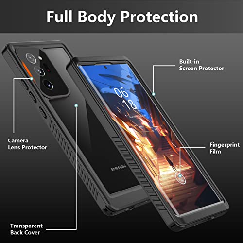AMILIFECASES for Samsung Galaxy Note 20 Ultra Case Waterproof,with Built-in Screen Protector,Full Body Shockproof,Protective Case for Samsung Note 20 Ultra(Black/Clear)