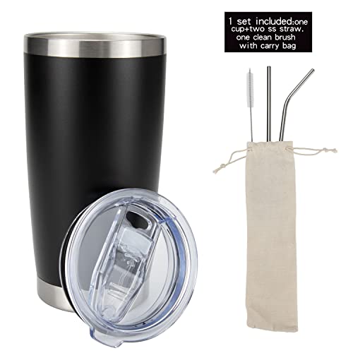 Kmass kmax 4pack 20oz Stainless Steel Vacuum Insulated Travel Cup with Lids and Straws and Cleaning Brush Double Wall Travel mug Coffee Cup Stainless Steel Tumblers for Home, Office (Black)