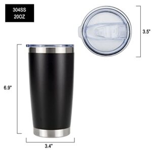 Kmass kmax 4pack 20oz Stainless Steel Vacuum Insulated Travel Cup with Lids and Straws and Cleaning Brush Double Wall Travel mug Coffee Cup Stainless Steel Tumblers for Home, Office (Black)