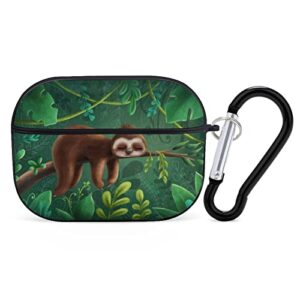 sleepy sloth green leaves airpods pro case cover gifts with keychain, shock absorption soft cover airpods pro earphone protective case for men women