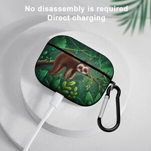 Sleepy Sloth Green Leaves AirPods Pro Case Cover Gifts with Keychain, Shock Absorption Soft Cover Airpods Pro Earphone Protective Case for Men Women