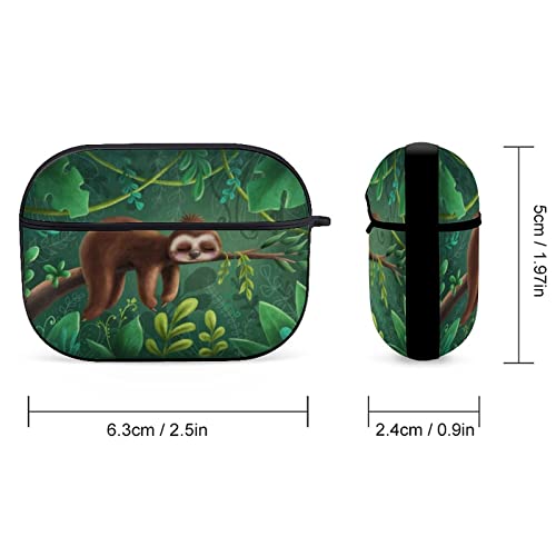 Sleepy Sloth Green Leaves AirPods Pro Case Cover Gifts with Keychain, Shock Absorption Soft Cover Airpods Pro Earphone Protective Case for Men Women