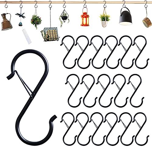 Baoswi 9 Pack S Hooks for Hanging Black S Hooks Heavy Duty Metal Hooks with Safety Buckle Design for Hanging Plants, Lights, Kitchenware, Pans, Pots, Utensils, Clothes, Towels