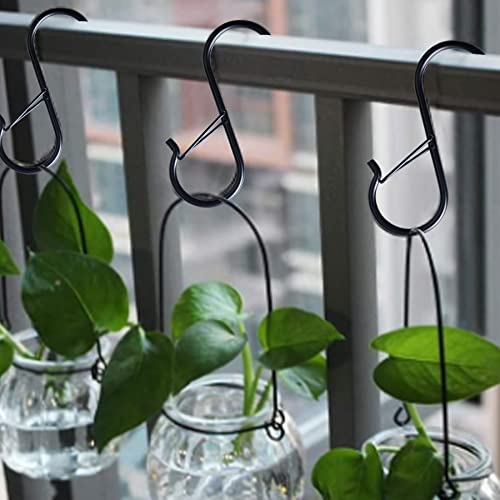 Baoswi 9 Pack S Hooks for Hanging Black S Hooks Heavy Duty Metal Hooks with Safety Buckle Design for Hanging Plants, Lights, Kitchenware, Pans, Pots, Utensils, Clothes, Towels