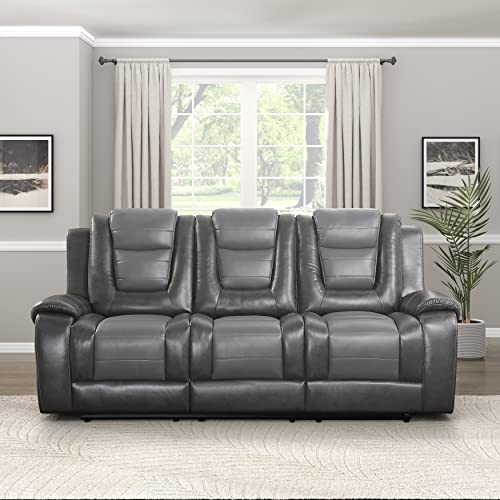 Lexicon Hawthorne Wall-Hugger Manual Double Reclining Sofa, Two-Tone Gray