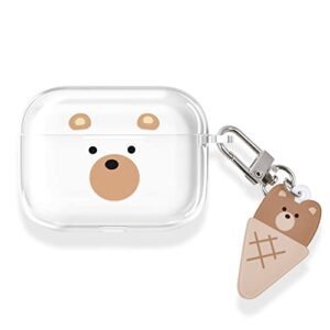 newseego case compatible with airpods pro, cute bear cartoon design airpods pro case for girls and women [front led visible] clear soft tpu protective cover case for airpods pro