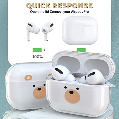 Newseego Case Compatible with Airpods Pro, Cute Bear Cartoon Design Airpods Pro Case for Girls and Women [Front LED Visible] Clear Soft TPU Protective Cover Case for Airpods Pro