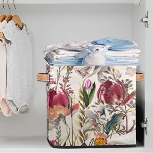 Butterfly Flower Storage Basket Bins for Organizing Pantry/Shelves/Office/Girls Room, Spring Floral Storage Cube Box with Handles Collapsible Toys Organizer 13x13