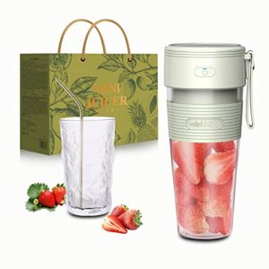portable blender,personal blender for shakes and smoothies, easy to clean,travel juicer cup with glass cup and straw, crush ice mixer for sports travel and outdoors,contains a beautiful gift box