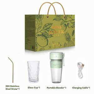 Portable Blender,Personal Blender for Shakes and Smoothies, Easy to clean,Travel Juicer Cup with Glass Cup and Straw, Crush Ice Mixer for Sports Travel and Outdoors,Contains a beautiful gift box