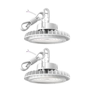 ufo led high bay light 150w led warehouse lights ip65 for wet location led commercial area lighting fixture for gym factory warehouse etl certified 5' cable 5000k 1-10v dimmable 21000lm white 2pack