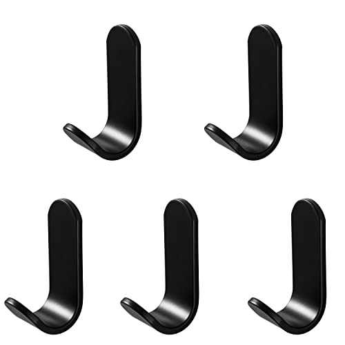 Bathroom Towel Hooks,Coat Hooks Wall Mounted,Over Door Hooks Without Drilling,Aluminum Robe Hooks-Black .（5 Pack）