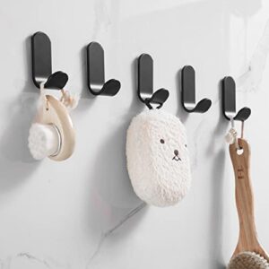 Bathroom Towel Hooks,Coat Hooks Wall Mounted,Over Door Hooks Without Drilling,Aluminum Robe Hooks-Black .（5 Pack）