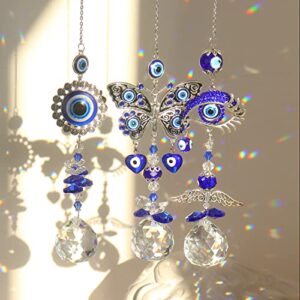 3pcs evil eye suncatchers with crystal prism balls for window hanging sun catcher decor blue eyes suncatcher rainbow maker pendant ornament for home garden charm craft gift