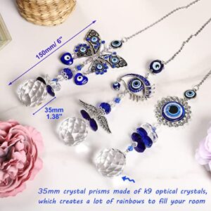 3pcs Evil Eye Suncatchers with Crystal Prism Balls for Window Hanging Sun Catcher Decor Blue Eyes Suncatcher Rainbow Maker Pendant Ornament for Home Garden Charm Craft Gift