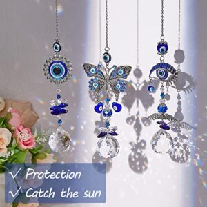 3pcs Evil Eye Suncatchers with Crystal Prism Balls for Window Hanging Sun Catcher Decor Blue Eyes Suncatcher Rainbow Maker Pendant Ornament for Home Garden Charm Craft Gift