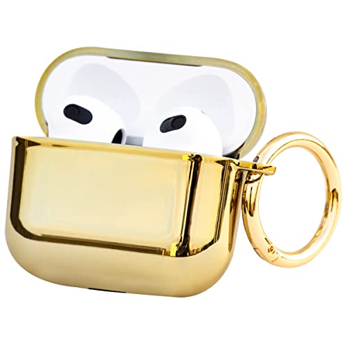 AirPods 3 Case Cover with Keychain,Mirror Plating Silicone Cover Airpods 3 Accessories with Keychain，for Women Men with Apple Airpods 3 Case 2021 (Gold)