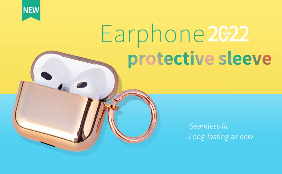 AirPods 3 Case Cover with Keychain,Mirror Plating Silicone Cover Airpods 3 Accessories with Keychain，for Women Men with Apple Airpods 3 Case 2021 (Gold)