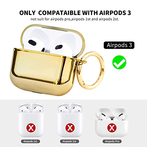 AirPods 3 Case Cover with Keychain,Mirror Plating Silicone Cover Airpods 3 Accessories with Keychain，for Women Men with Apple Airpods 3 Case 2021 (Gold)