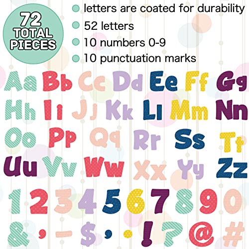 72 Pieces Boho Prints Letters Cutout Rainbow Bulletin Board Letters Boho Letter and Number Accents Boho Rainbow Texture Letters Wall Decors with 60 Glue Point Dots for Kids Nursery School Classroom