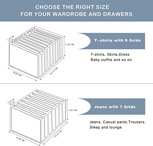 WENSEFTY Wardrobe Clothes Organizer, Clothes Organizer for Folded Clothes 7/9 Grids Dividers Closet Drawer Organizers for Jeans Pants, T-shirt, Dress