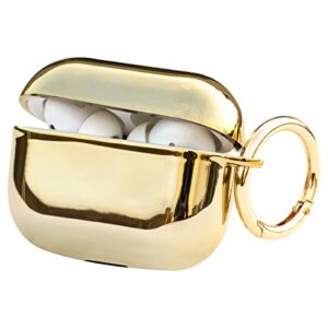 airpods pro case cover with keychain， mirror plating silicone skin accessories for women men with apple 2019 latest airpods pro case (gold)