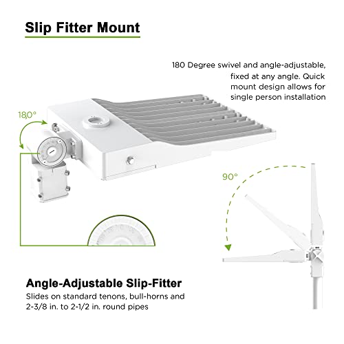 300W LED Parking Lot Light with Dusk to Dawn Photocell Adjustable Slip Fitter Mount LED Shoebox Light for Tennis Court Parking Lot Roadways ETL Certified 0-10V Dimmable 5000K 42000LM White 1PACK