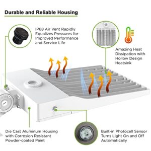 300W LED Parking Lot Light with Dusk to Dawn Photocell Adjustable Slip Fitter Mount LED Shoebox Light for Tennis Court Parking Lot Roadways ETL Certified 0-10V Dimmable 5000K 42000LM White 1PACK