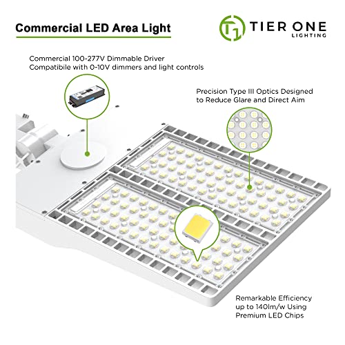 300W LED Parking Lot Light with Dusk to Dawn Photocell Adjustable Slip Fitter Mount LED Shoebox Light for Tennis Court Parking Lot Roadways ETL Certified 0-10V Dimmable 5000K 42000LM White 1PACK