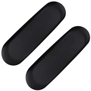 2 pack long narrow black rolling metal decorative tray, 12 inch stainless steel golden serving oval brass vanity tray table decor platter for jewelry, towel, bathroom, exxacttorch, et-029444-fbm-pt