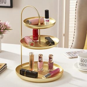 3-Tier Round Gold Jewelry Tray Organizer with Curved Lip, 12 Inch Decorative Vanity Tray Platter Necklace Holder, Multi et-029443-FBM-pt 0