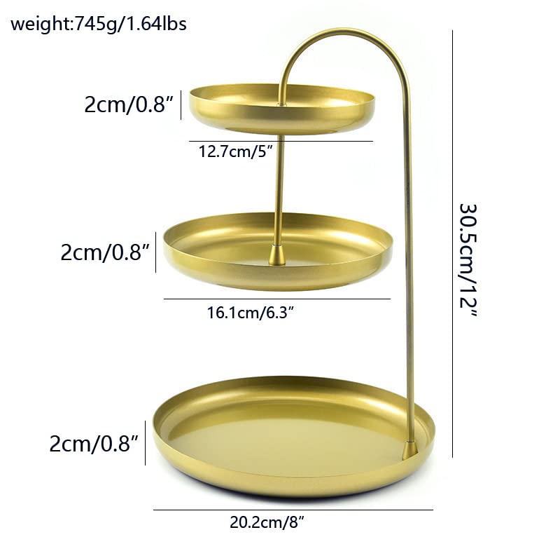 3-Tier Round Gold Jewelry Tray Organizer with Curved Lip, 12 Inch Decorative Vanity Tray Platter Necklace Holder, Multi et-029443-FBM-pt 0