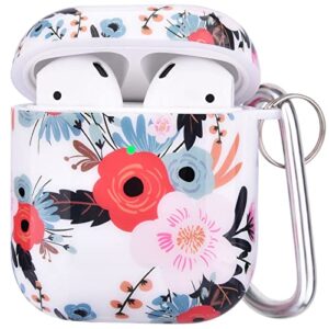 oleband airpods case with cute skin and keychain,hard and shockproof airpods cover for women and girls,accessory sets for air pod 2 and 1,colorful flower