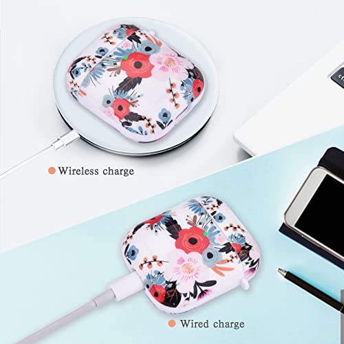 OLEBAND Airpods Case with Cute Skin and Keychain,Hard and Shockproof Airpods Cover for Women and Girls,Accessory Sets for Air pod 2 and 1,Colorful Flower