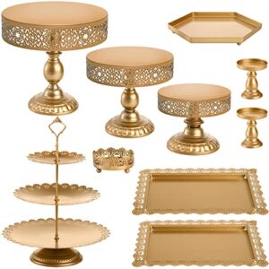 suwimut 10 pieces gold cake stand set, metal round cupcake holder dessert display plate serving platter, dessert table stands and trays set for christmas, wedding, birthday, anniversary, tea party