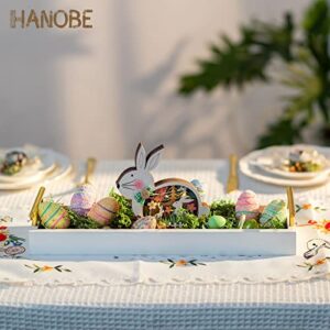 Hanobe Rectangle Long Narrow Tray: Decorative Trays Rectangular Candle Holder Trays for Home Decor White Centerpiece Tray Decor Serving Tray with Gold Handles for Dining Table Coffee Bar Living Room