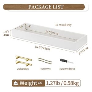 Hanobe Rectangle Long Narrow Tray: Decorative Trays Rectangular Candle Holder Trays for Home Decor White Centerpiece Tray Decor Serving Tray with Gold Handles for Dining Table Coffee Bar Living Room