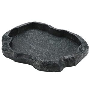 reptile feeder,reptile rock food dish,terraium bowl plastic shallow reptile feeder for food and water feeding dish for lizard gecko bearded dragon chameleon(m-moyu green)