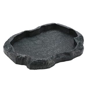 Reptile Feeder,Reptile Rock Food Dish,Terraium Bowl Plastic Shallow Reptile Feeder for Food and Water Feeding Dish for Lizard Gecko Bearded Dragon Chameleon(M-Moyu Green)